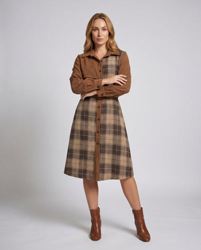 Damen Blusenkleid mit Gürtel und modernem Karomuster