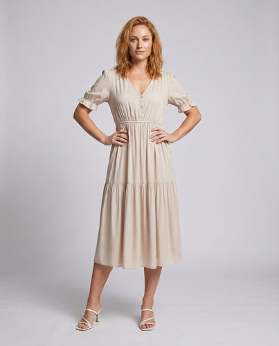 Damen Bodenklares Midikleid mit elegantem V-Ausschnitt und taillierter Silhouette