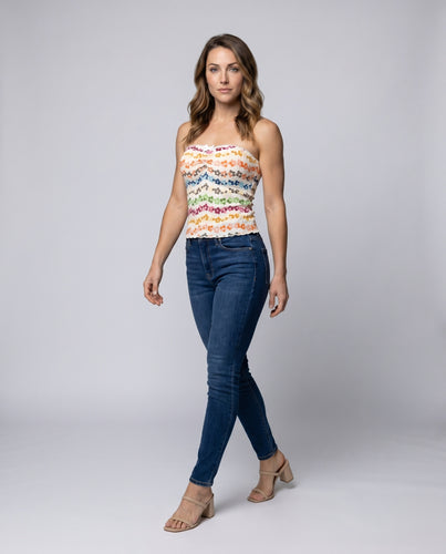 Damen Bustieroberteil mit buntem Blumenmuster und Raffung