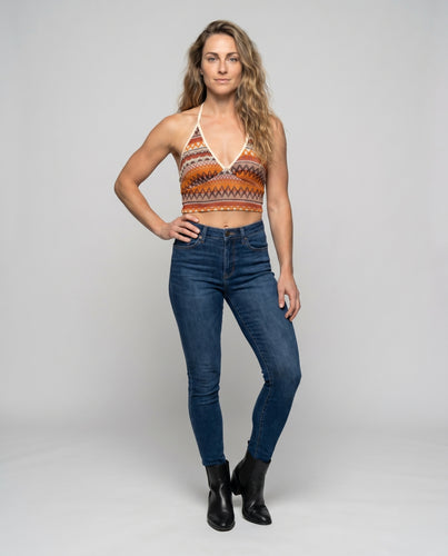 Damen Crop-Top mit modernem V-Ausschnitt und geometrischem Muster