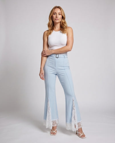 Damen elegante Marlenehose mit Spitzenakzenten