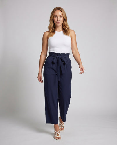 Damen elegante Palazzo-Hose mit elastischem Bund und aufregendem Bindegürtel