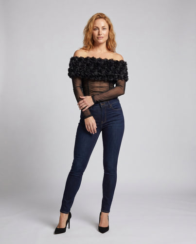 Damen eleganter Bodysuit mit floralem Oberteil und transparenten Ärmeln
