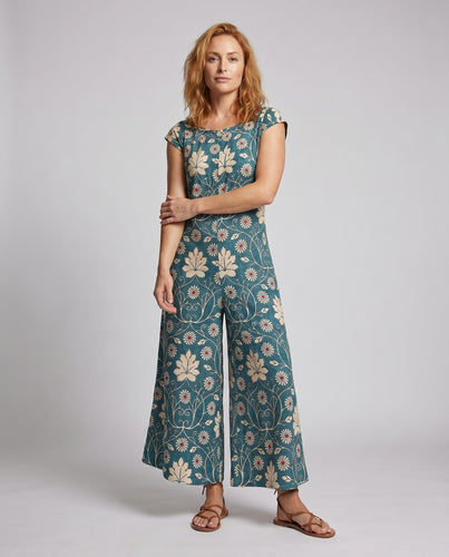 Damen eleganter Jumpsuit mit floralem Druck und weit ausgestelltem Bein