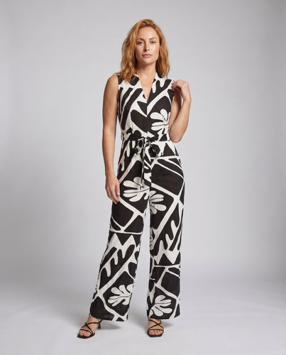 Damen eleganter Jumpsuit mit floralem Muster und Taillengürtel