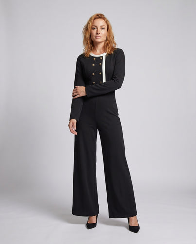 Damen eleganter Jumpsuit mit geschmackvollen Knopfdetails und weitem Bein