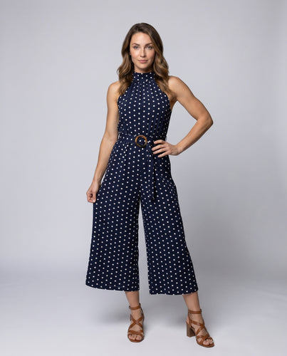 Damen Eleganter Jumpsuit mit hohem Kragen und Taillengürtel
