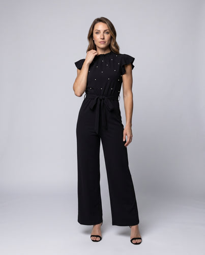 Damen eleganter Jumpsuit mit Rüschendetails und tailliertem Gürtel