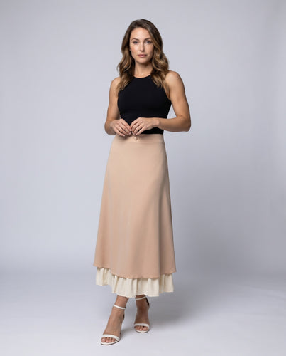 Damen eleganter Maxirock mit fließendem Unterkleid und Knopfdetail