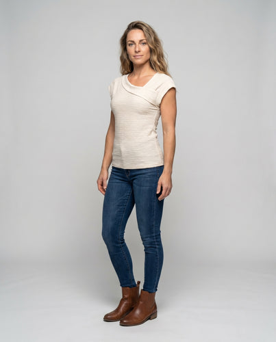 Damen Elegantes Kurzarmoberteil mit modischem Wickel-Ausschnitt