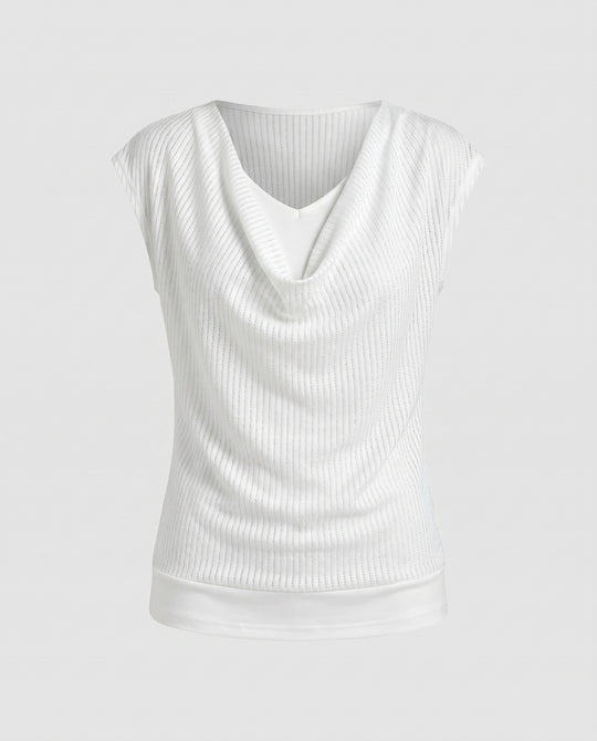 Damen elegantes Oberteil mit einem schmeichelnden Wasserfallausschnitt und feiner Strickstruktur