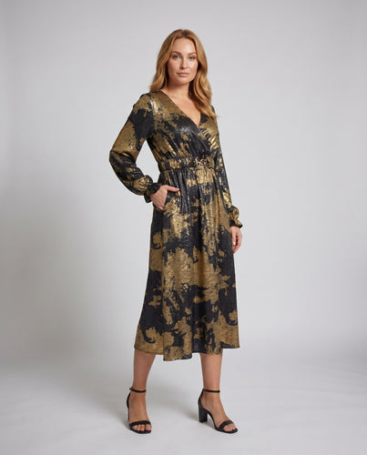 Damen elegantes Wickelkleid mit tiefem V-Ausschnitt und seitlichem Schlitz