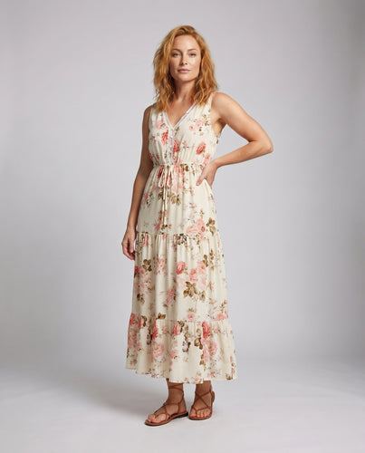 Damen florales Maxikleid mit V-Ausschnitt und raffiniertem Bindegürtel