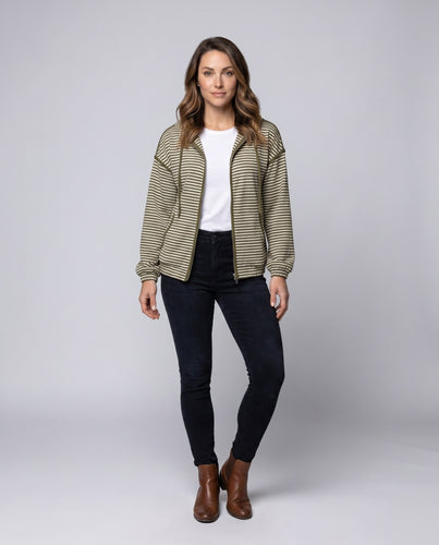 Damen gestreifte Freizeitjacke mit Kapuze und Reißverschluss