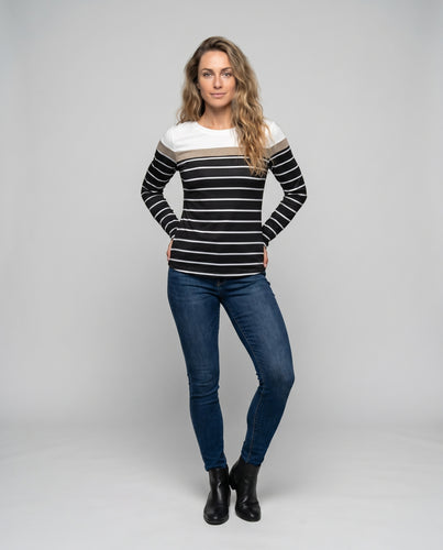 Damen gestreiftes Langarmshirt mit modischem Rundhalsausschnitt