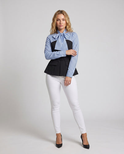 Damen Hemdbluse mit abnehmbaren Schleifendetails und figurbetonter Silhouette