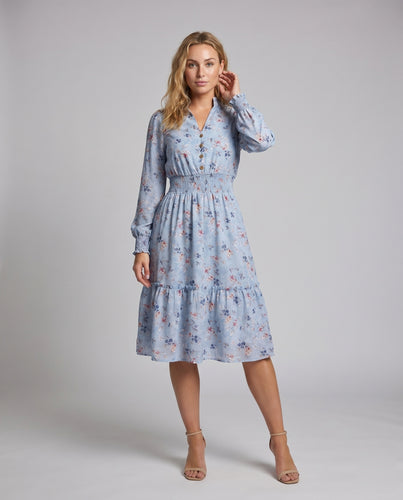 Damen Hemdblusenkleid mit floralem Design und elastischem Taillengürtel