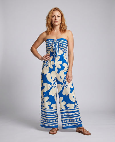 Damen Jumpsuit mit bandeau Oberteil und floralen Motiven