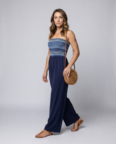 Damen Jumpsuit mit elastischem Oberteil und weitem Bein