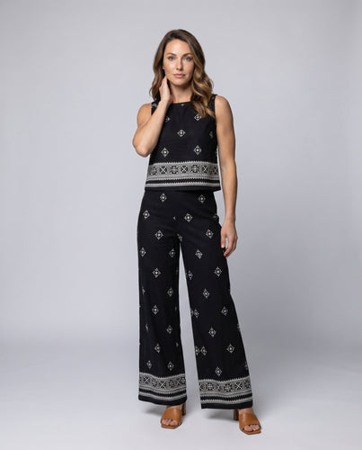 Damen Jumpsuit mit elegantem gesticktem Oberteil und weiten Beinen