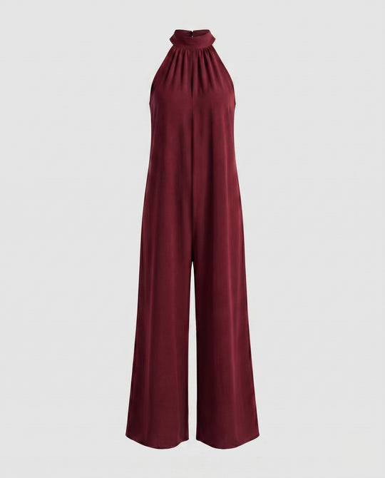 Damen Jumpsuit mit hohem Kragen und weitem Bein