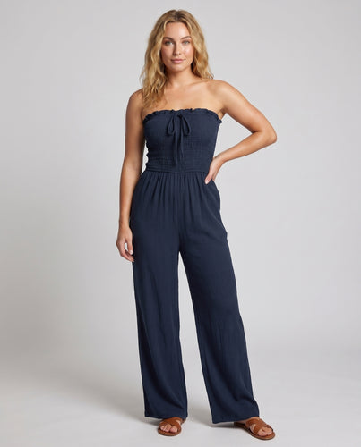 Damen Jumpsuit mit schulterfreiem Design und Bindeband