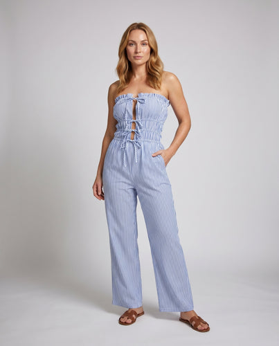 Damen Jumpsuit mit trägerlosem Design und gestreiftem Muster