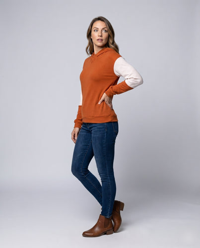 Damen Kapuzenpullover mit modischem Farbblock-Design und eleganter V-Ausschnitt