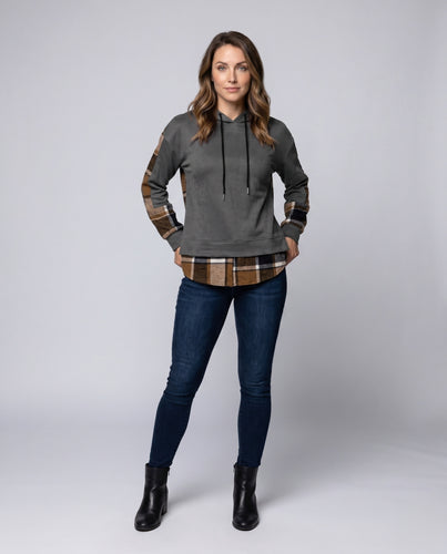 Damen Kapuzenpullover mit schickem Karo-Design und modernem Schnitt