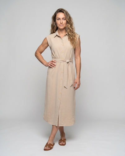 Damen Knielanges Hemdblusenkleid mit tailliertem Gürtel und hautfreundlichem Material