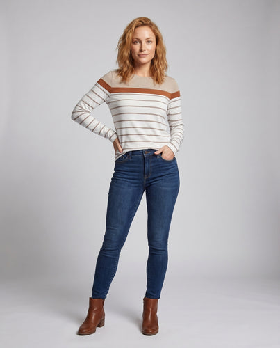 Damen Langarmshirt mit gestreiftem Design und eleganten Schulterakzenten