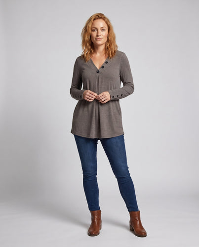 Damen Langarmshirt mit Knopfdetails und lockerer Passform