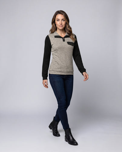 Damen Langarmshirt mit modischen Kontrastdetails