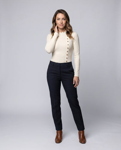 Damen Langarmshirt mit strukturiertem Rippdesign und Knopfdetails