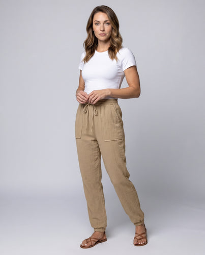 Damen lässige Freizeithose mit praktischen Seitentaschen und elastischem Bund