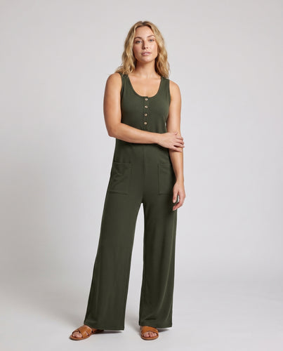 Damen lässiger Jumpsuit mit Knopfleiste und praktischen Taschen