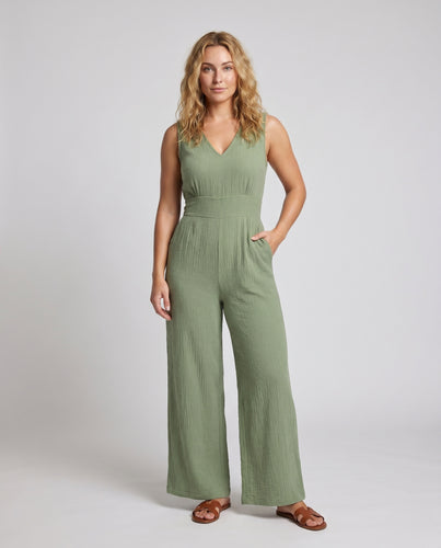 Damen lässiger Jumpsuit mit modischem V-Ausschnitt und weitem Bein