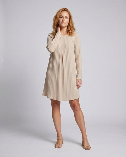 Damen lässiges Jersey-Herbstkleid mit Längsstreifen und langem Arm