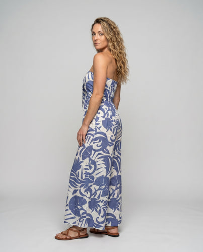 Damen luftiger Jumpsuit mit elastischem Oberteil und floralem Muster