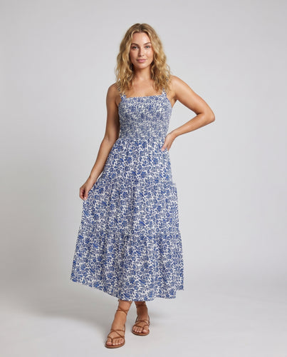 Damen luftiges Maxi Kleid mit floralen Mustern und Rüschen