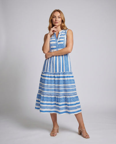 Damen luftiges Maxikleid mit modischem Muster und Knopfleiste