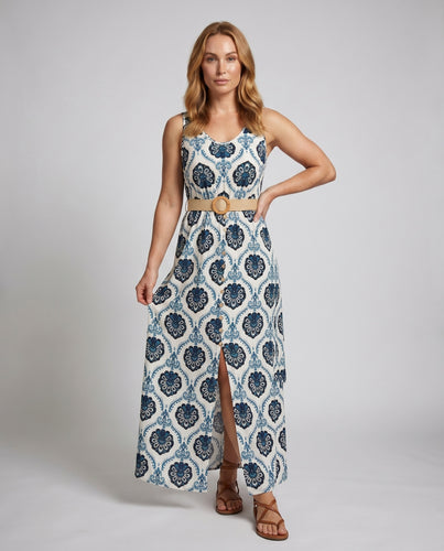 Damen Maxi-Kleid mit ansprechendem floralem Design und schickem Taillengürtel