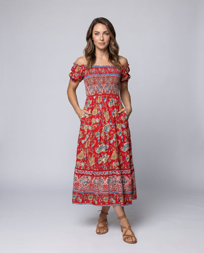 Damen Maxikleid mit elegantem Off-Shoulder Schnitt und floralen Mustern