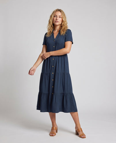 Damen Maxikleid mit eleganten Knopfdetails und lässiger Silhouette