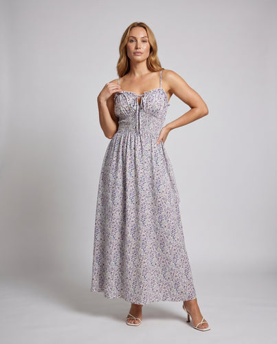 Damen Maxikleid mit floralem Design und elastischem Oberteil