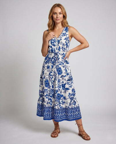 Damen Maxikleid mit floralem Design und elastischem Taillengürtel