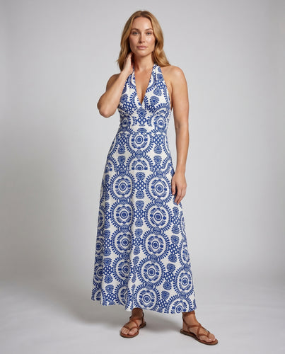 Damen Maxikleid mit floralem Druck und tiefem Ausschnitt