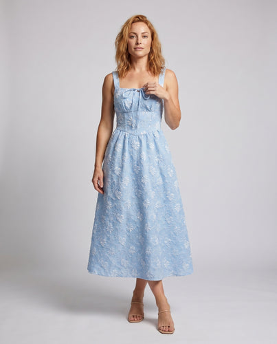 Damen Maxikleid mit floralem Jacquard-Muster und elegantem Taillengürtel
