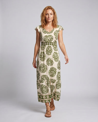 Damen Maxikleid mit floralem Muster und teilbarem Rock