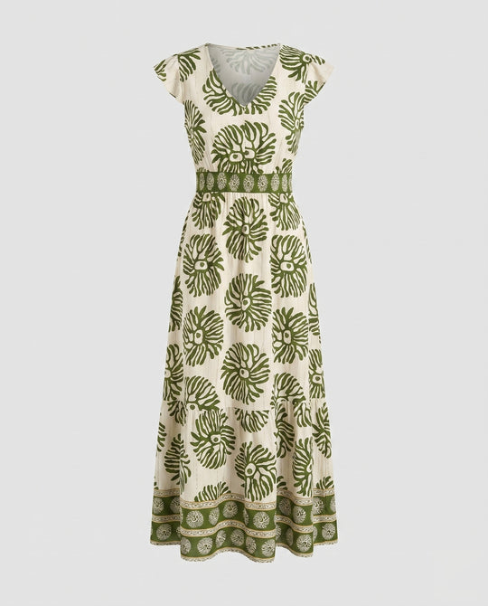 Damen Maxikleid mit floralem Muster und teilbarem Rock